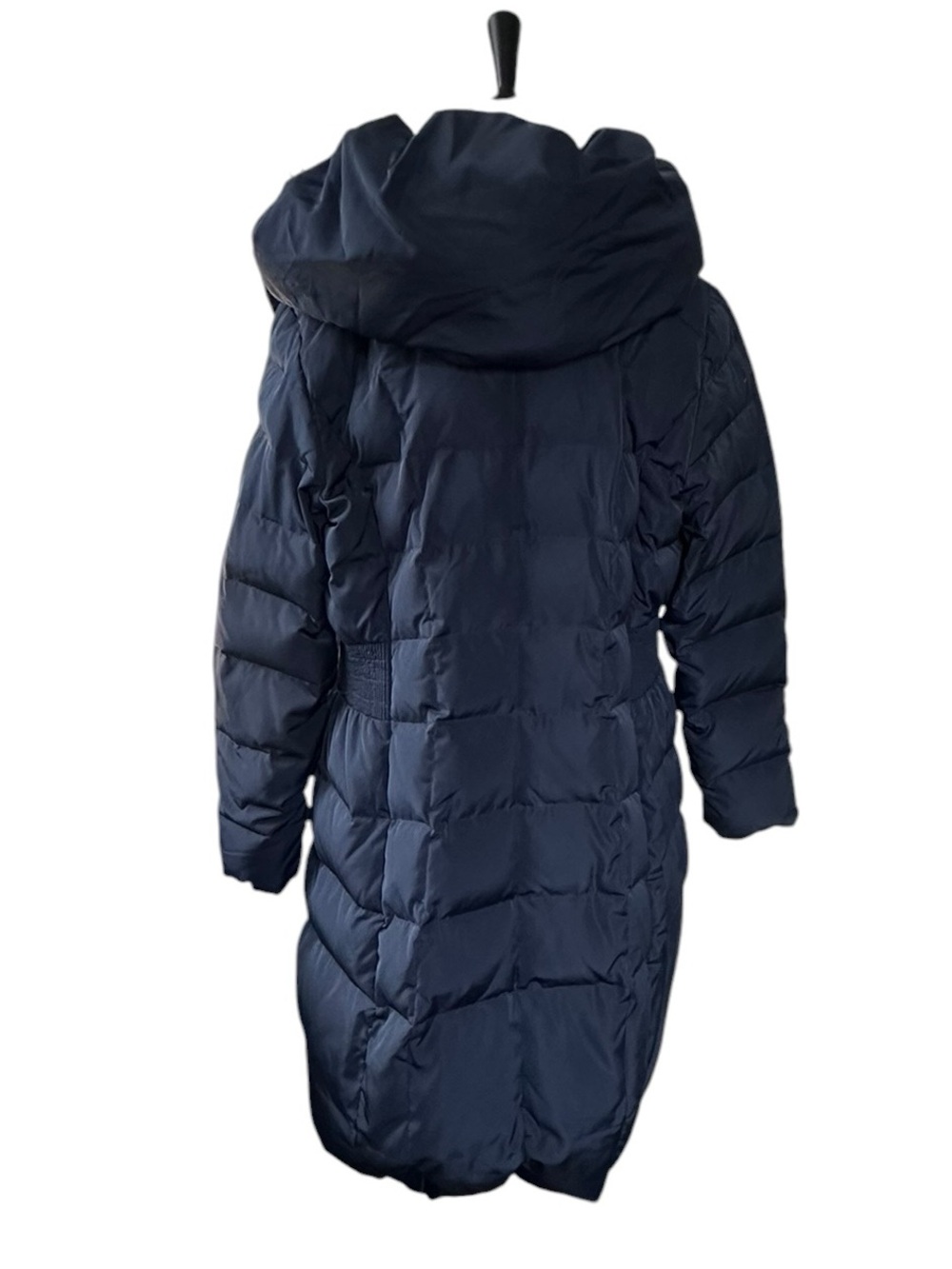 Cole Haan Navy Long Puffer Coat with Hood Medium - Picture 2 of 3